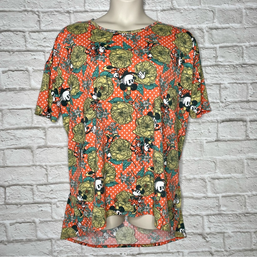 LulaRoe Minnie Mouse Irma Tunic Top Women’s L Orange Polka Dot Floral